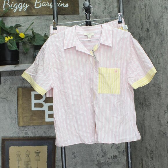 NWT State Of Day Striped 2-Piece Lounge Set Shorts Top Parfait Pink M - Picture 2 of 8